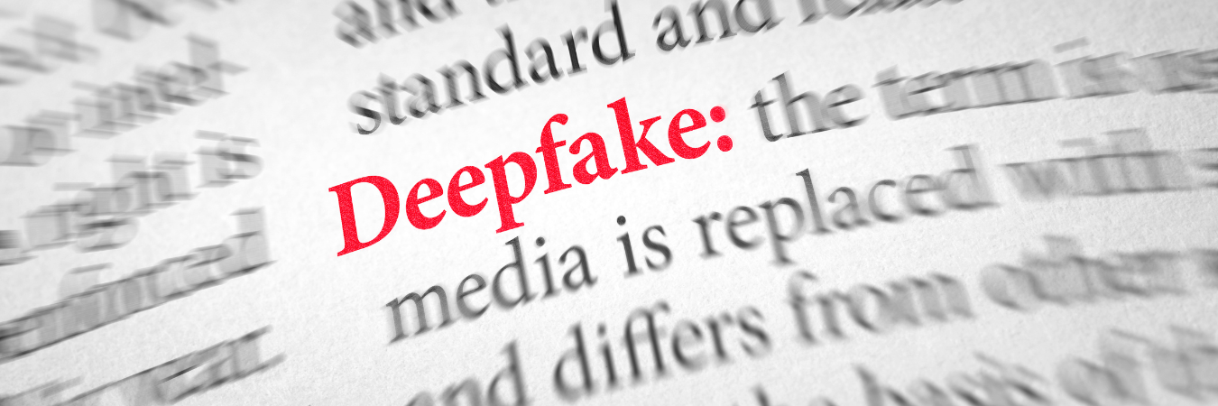 Close-up of the word “Deepfake” in red text, emphasizing the growing concern over AI-generated synthetic media and misinformation.