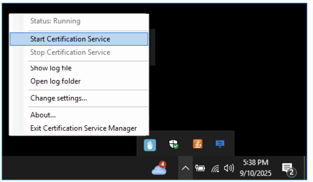 Select “Start Certificate Service”