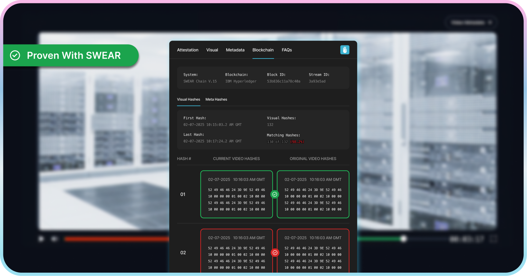 interface with numbers and blockchain codes