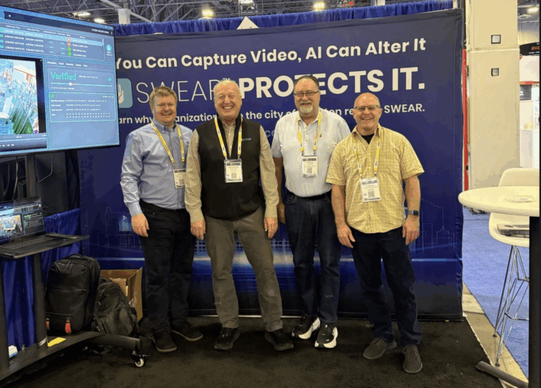 4 coworkers of swear company in an event