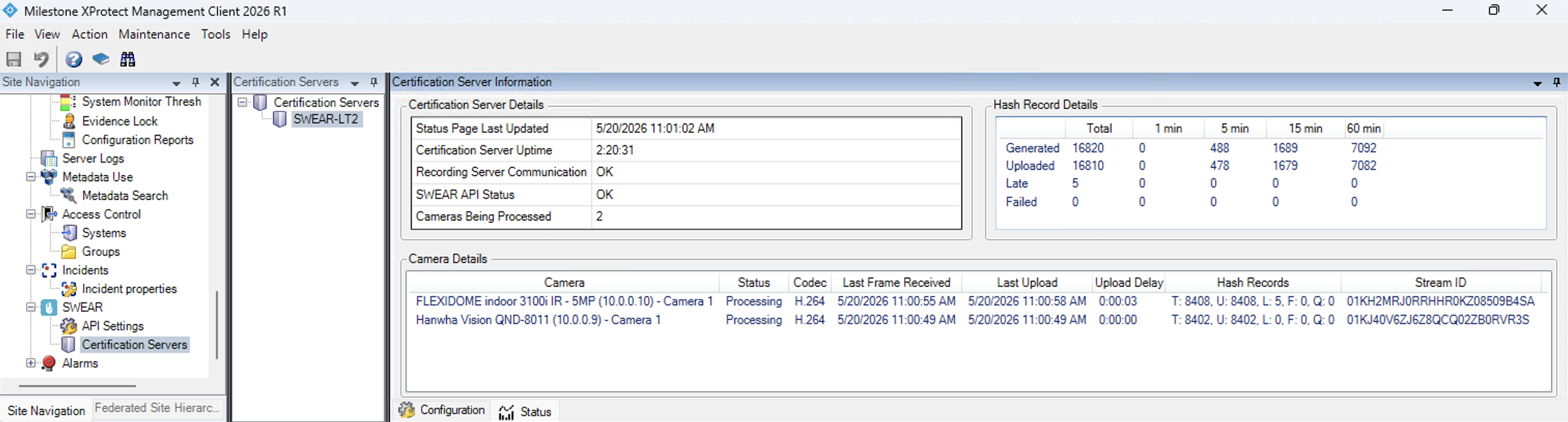 Figure 1: SWEAR Status Tab