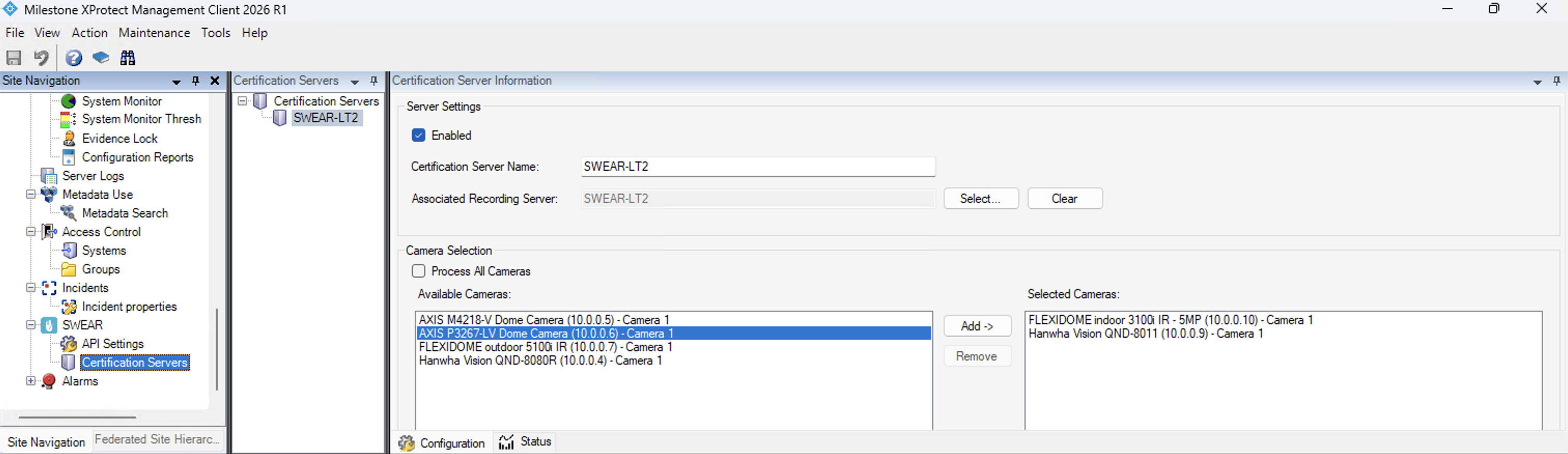 Figure 2: SWEAR Configuration Tab