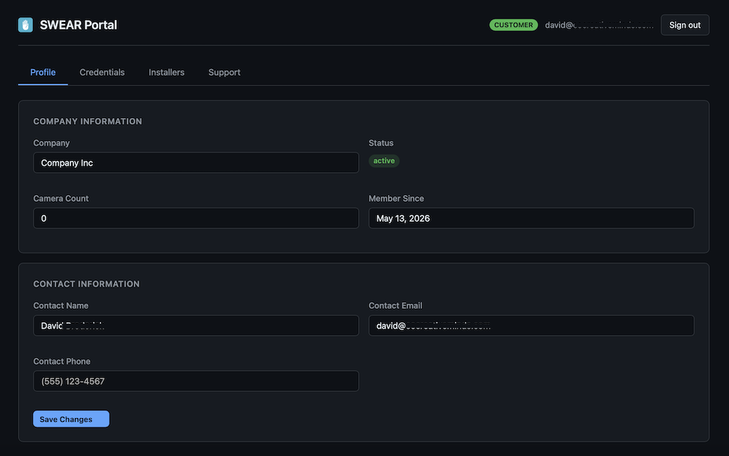 Customer Login Profile Information